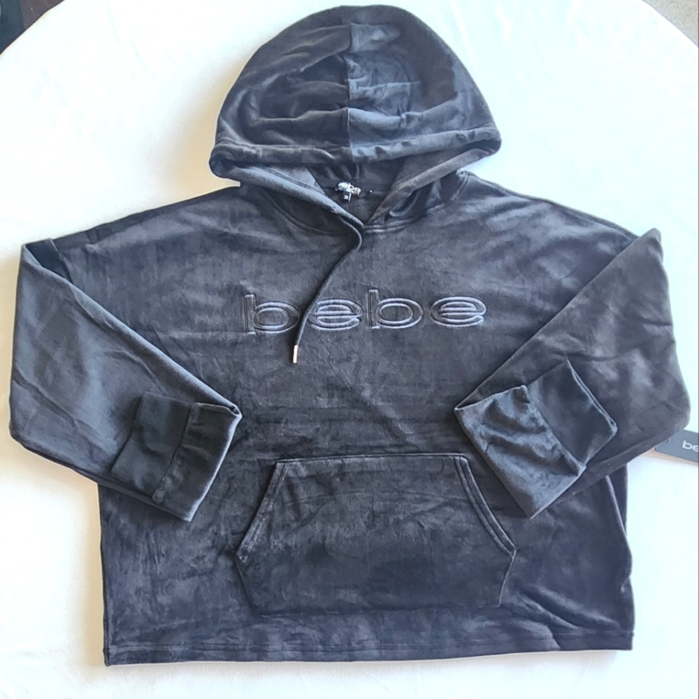 Bebe Sport Plush Black Cropped Hoodie 2X